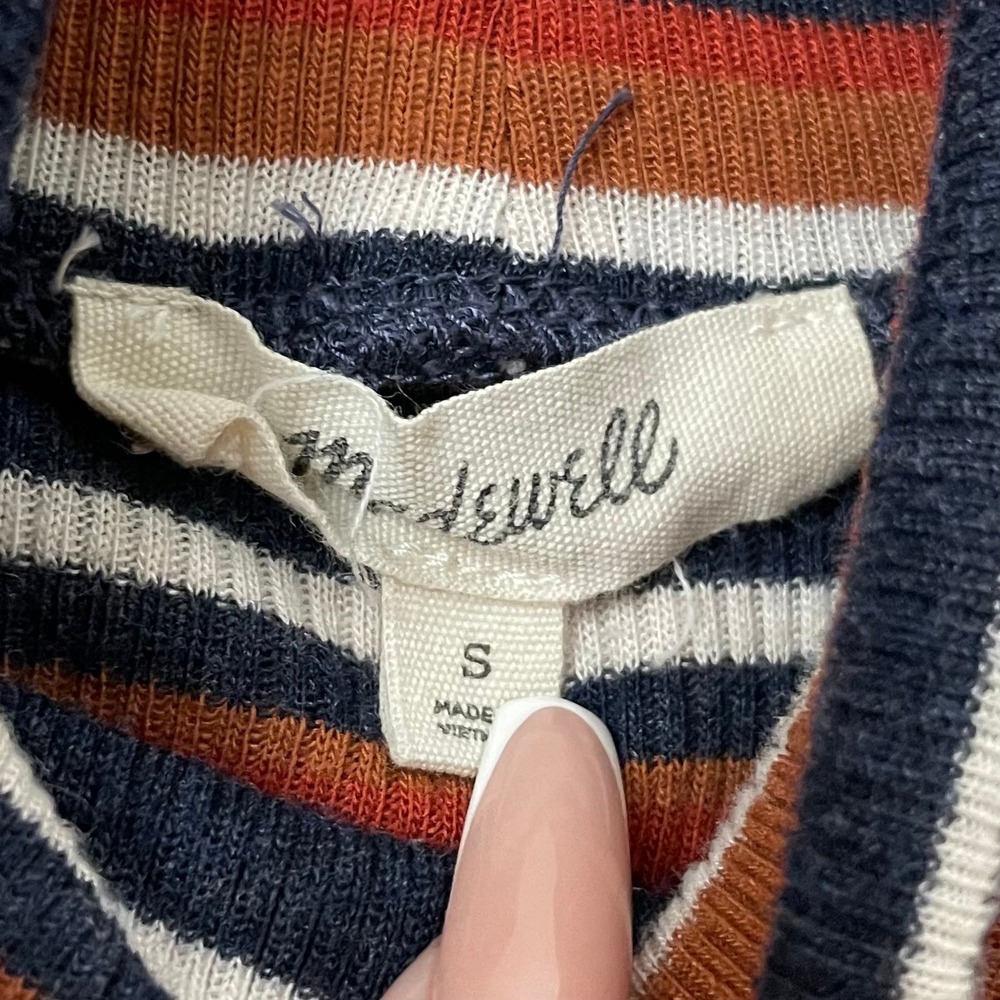 Madewell Top Womens Small Blue Brown Ribbed Striped Turtleneck Long Sleeve Shirt - Picture 10 of 12